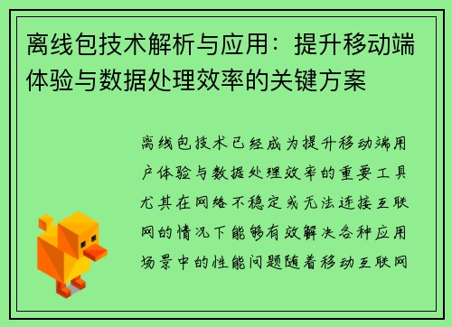 离线包技术解析与应用：提升移动端体验与数据处理效率的关键方案