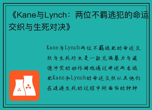 《Kane与Lynch:两位不羁逃犯的命运交织与生死对决》 《Kane与Lynch:两位不羁逃犯的命运交织与生死对决》
